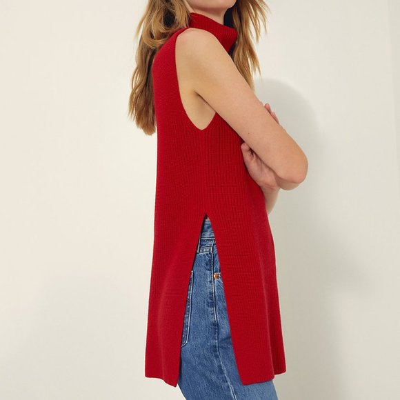 Wilfred Tops - Aritzia Wilfred RED Durandal Italian Wool Sleeveless Long Sweater Tunic